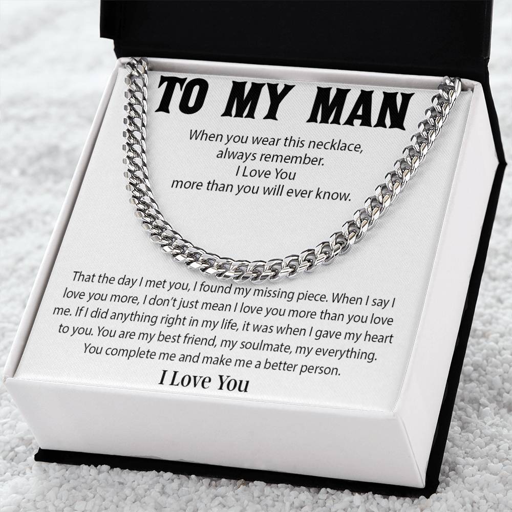 To My Man Cuban Chain Necklace, Promise Necklace for Him,Gift For Boyfriend, Christmas Gift