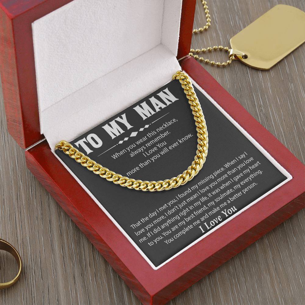 To My Man Cuban Chain Necklace, Promise Necklace for Him,Gift For Boyfriend, Christmas Gift