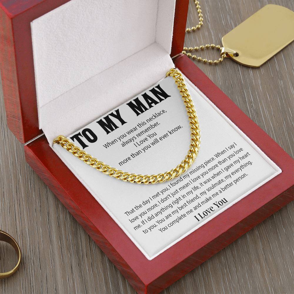 To My Man Cuban Chain Necklace, Promise Necklace for Him,Gift For Boyfriend, Christmas Gift