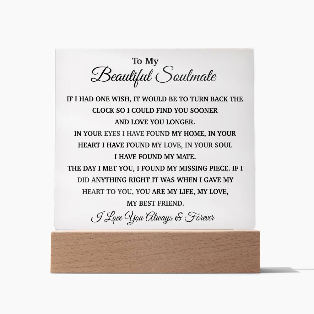 To My Soulmate Acrylic Plaque, Gifts for Wife, Soulmate from Husband, Soulmate Gift