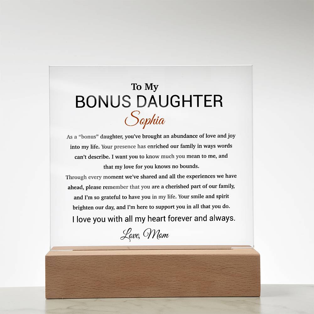 Custom Bonus Daughter Gift Acrylic Plaque, Step Daughter Gift from Step Mom, Gift from Step dad
