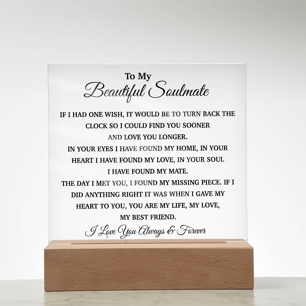 To My Soulmate Acrylic Plaque, Gifts for Wife, Soulmate from Husband, Soulmate Gift