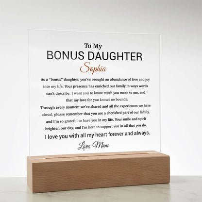 Custom Bonus Daughter Gift Acrylic Plaque, Step Daughter Gift from Step Mom, Gift from Step dad