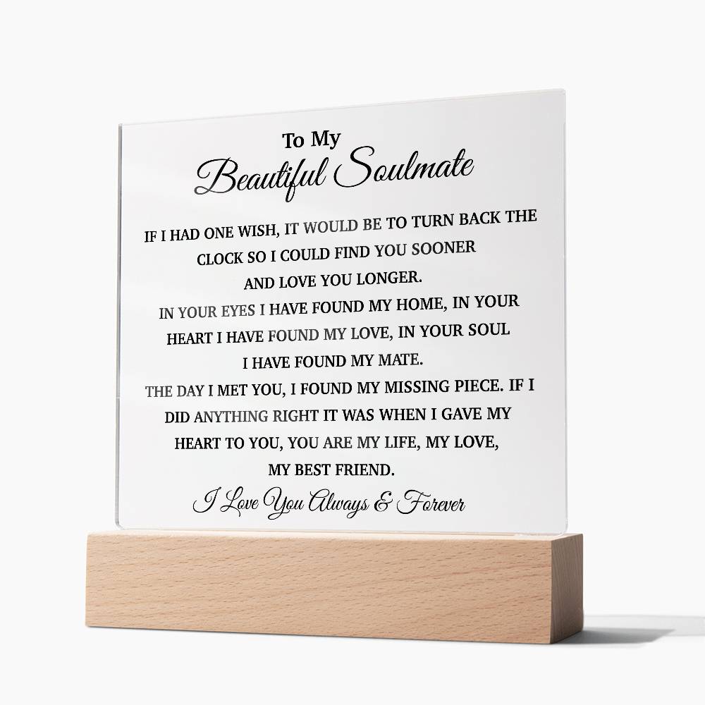 To My Soulmate Acrylic Plaque, Gifts for Wife, Soulmate from Husband, Soulmate Gift