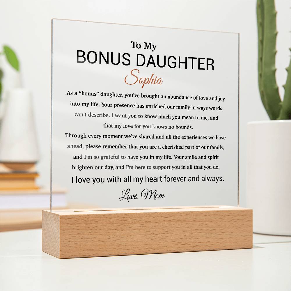 Custom Bonus Daughter Gift Acrylic Plaque, Step Daughter Gift from Step Mom, Gift from Step dad