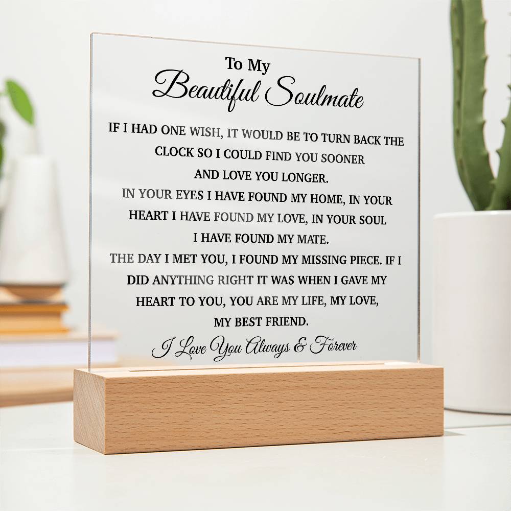 To My Soulmate Acrylic Plaque, Gifts for Wife, Soulmate from Husband, Soulmate Gift