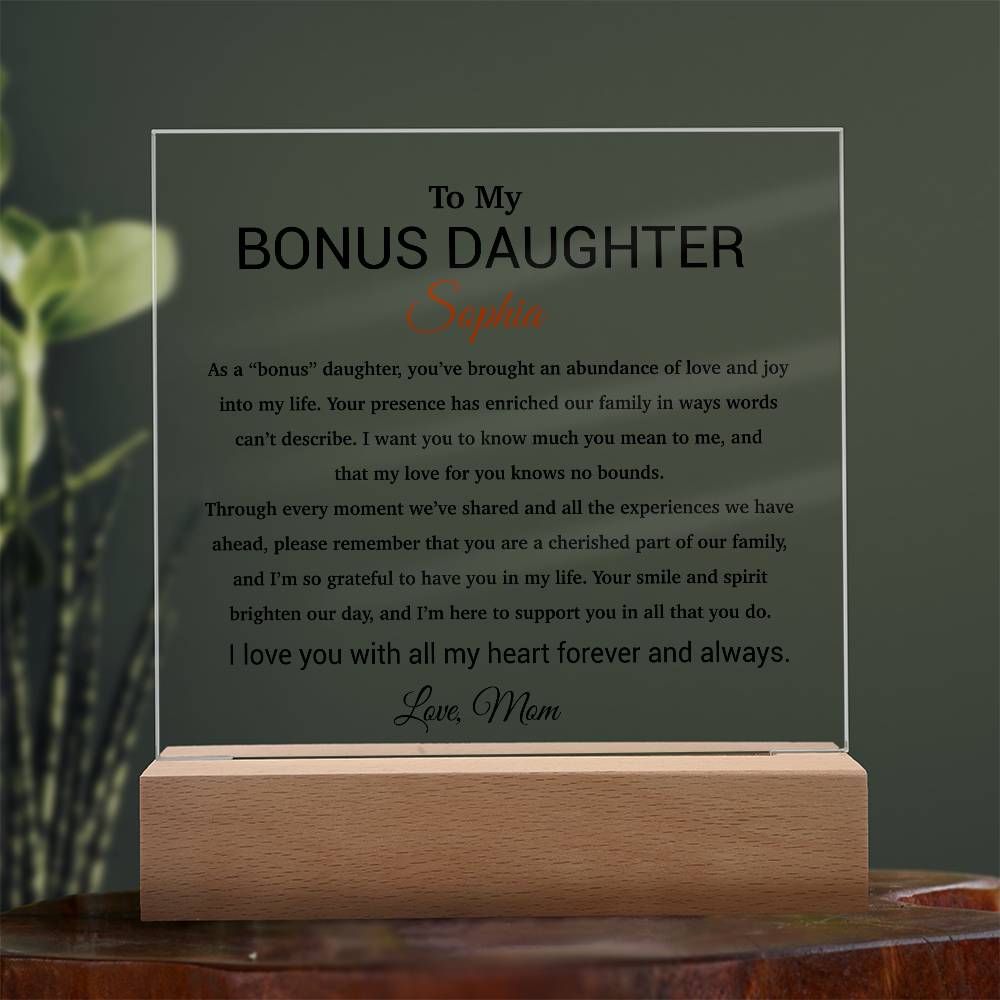 Custom Bonus Daughter Gift Acrylic Plaque, Step Daughter Gift from Step Mom, Gift from Step dad