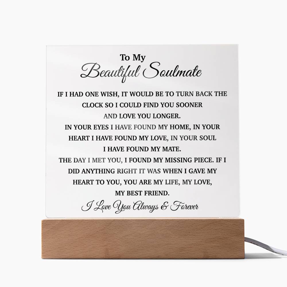 To My Soulmate Acrylic Plaque, Gifts for Wife, Soulmate from Husband, Soulmate Gift