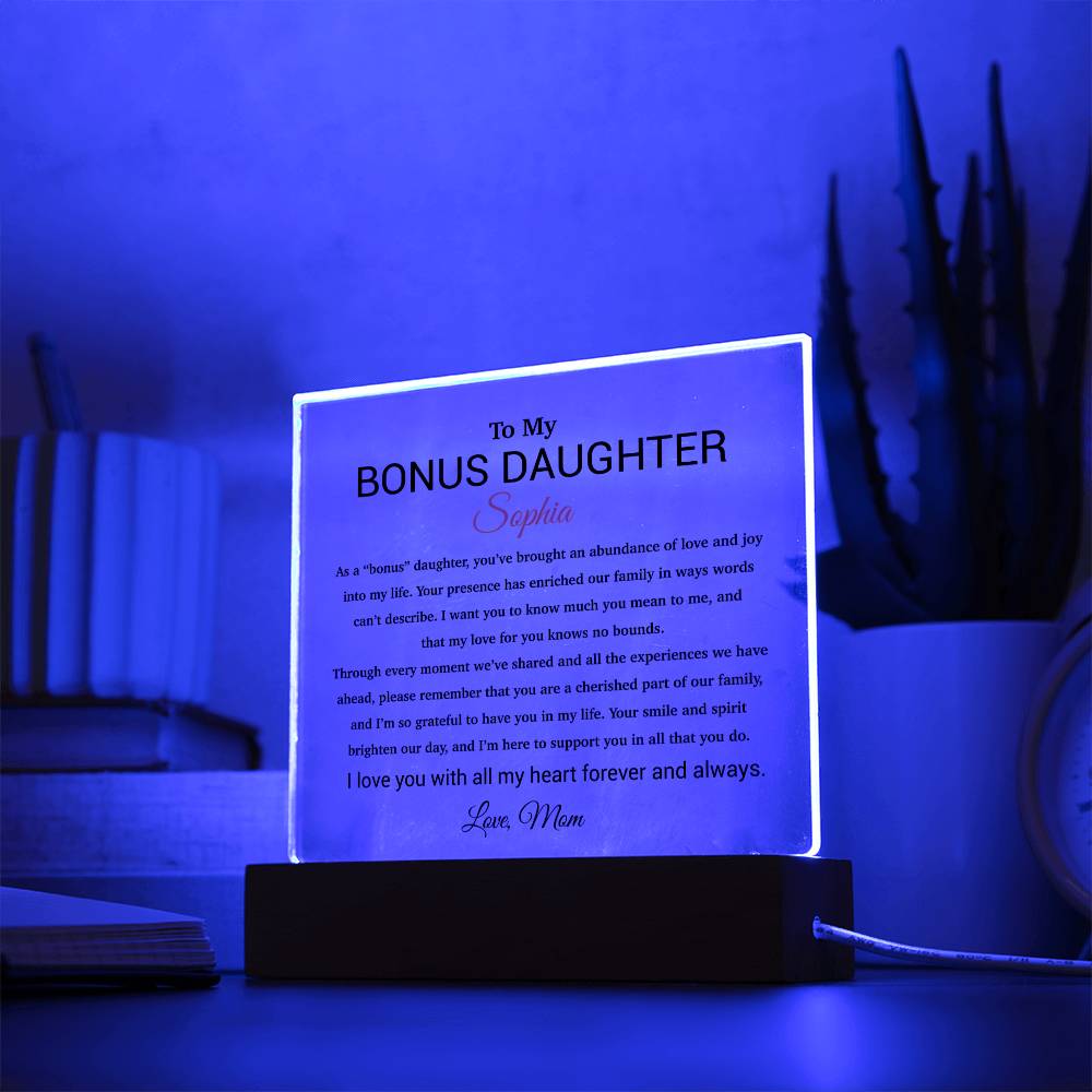 Custom Bonus Daughter Gift Acrylic Plaque, Step Daughter Gift from Step Mom, Gift from Step dad