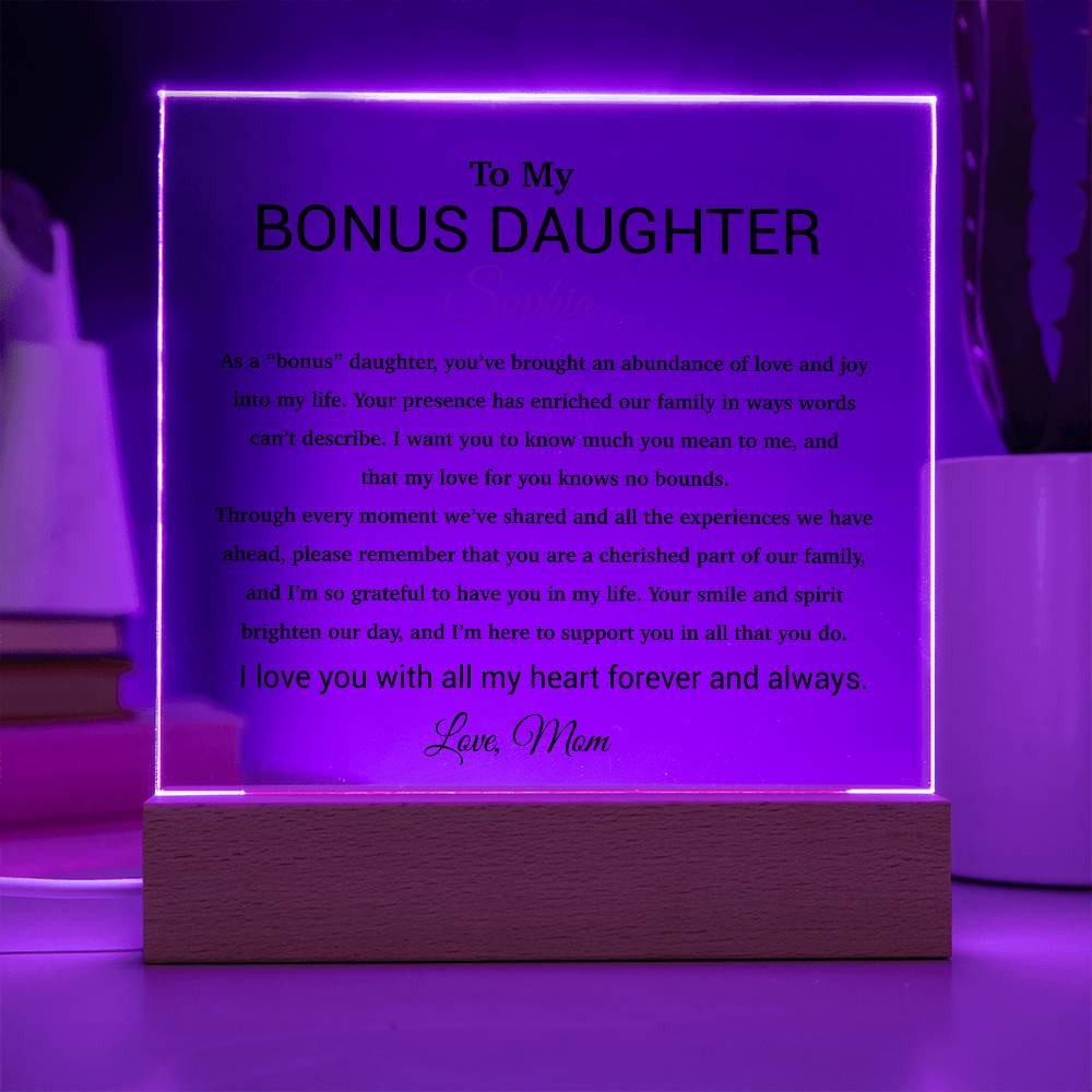 Custom Bonus Daughter Gift Acrylic Plaque, Step Daughter Gift from Step Mom, Gift from Step dad