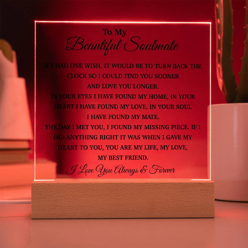 To My Soulmate Acrylic Plaque, Gifts for Wife, Soulmate from Husband, Soulmate Gift