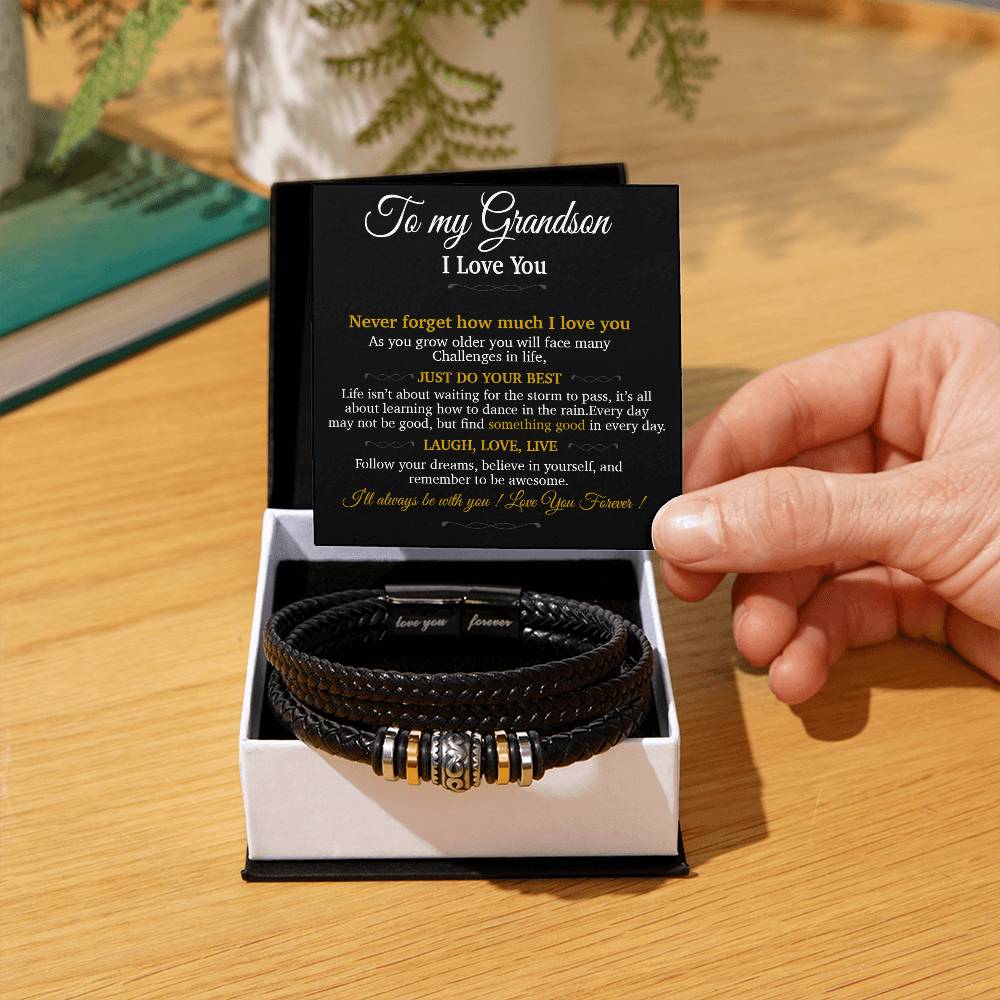To My Grandson Bracelet Necklace,Grandson Gifts From Grandma, Chrismas Gift, Birthday Gift for Him_Gold