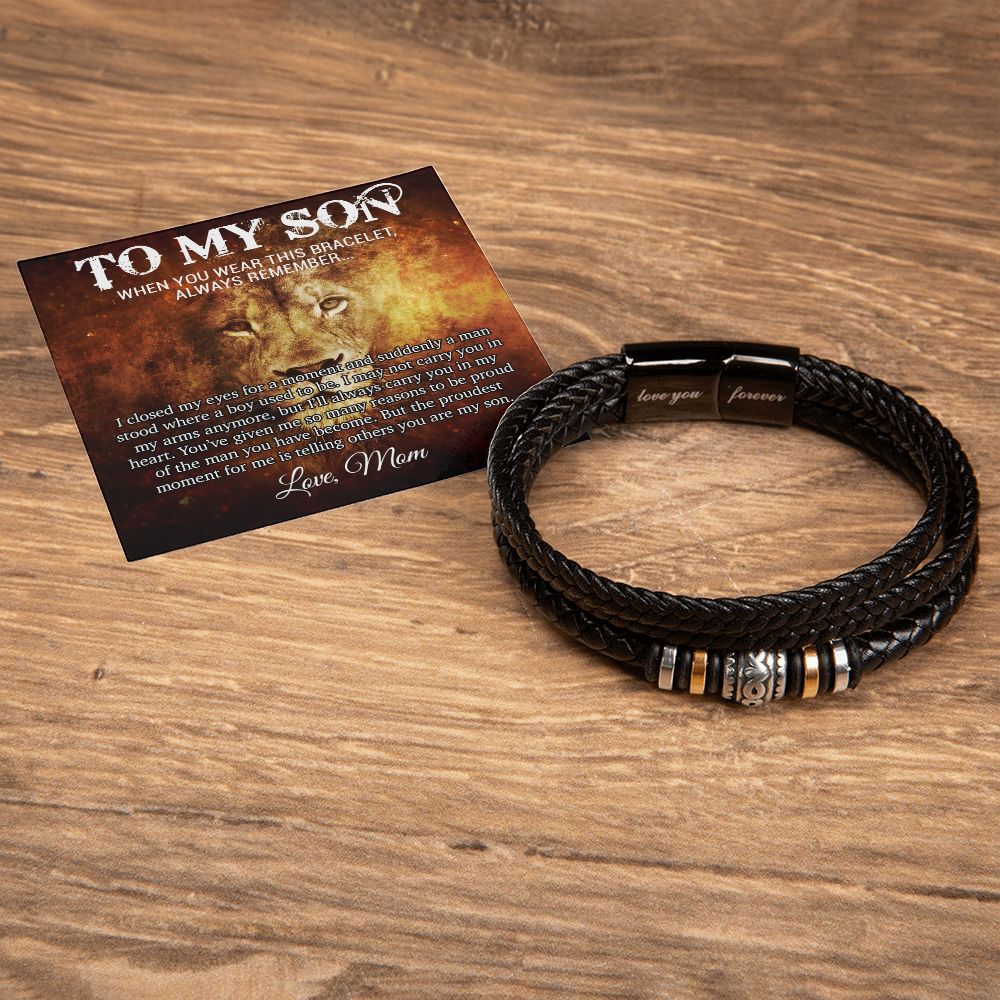 To My Son Bracelet, Mens Vegan Leather Braided Bracelet, Graduation Gift From Mom, Gift for Son from Mom