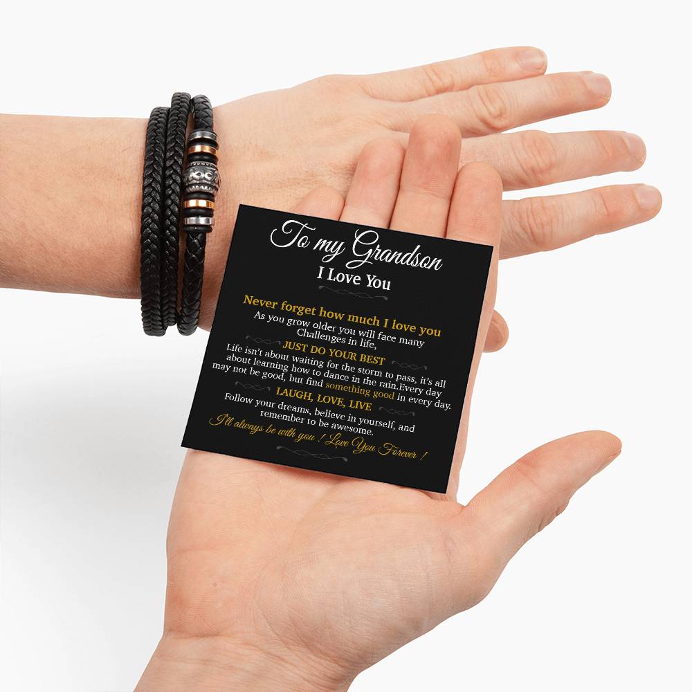 To My Grandson Bracelet Necklace,Grandson Gifts From Grandma, Chrismas Gift, Birthday Gift for Him_Gold