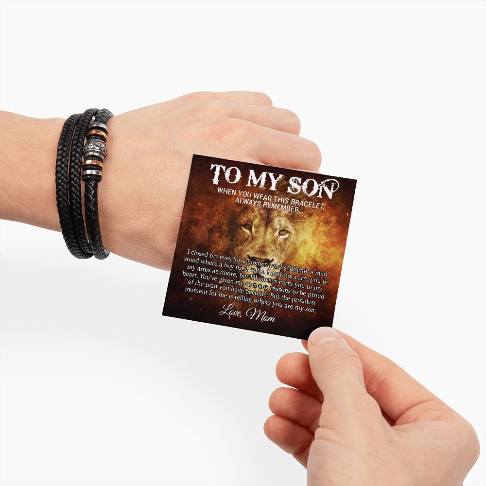 To My Son Bracelet, Mens Vegan Leather Braided Bracelet, Graduation Gift From Mom, Gift for Son from Mom
