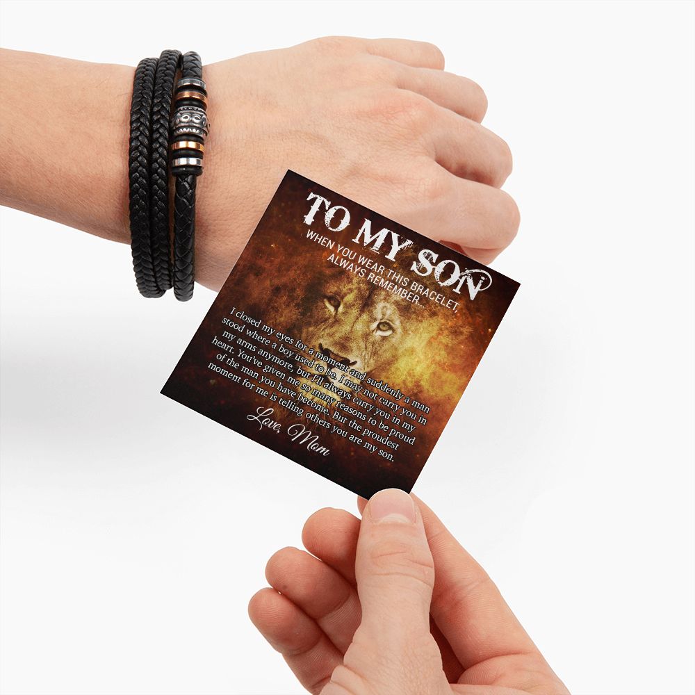 To My Son Bracelet, Mens Vegan Leather Braided Bracelet, Graduation Gift From Mom, Gift for Son from Mom
