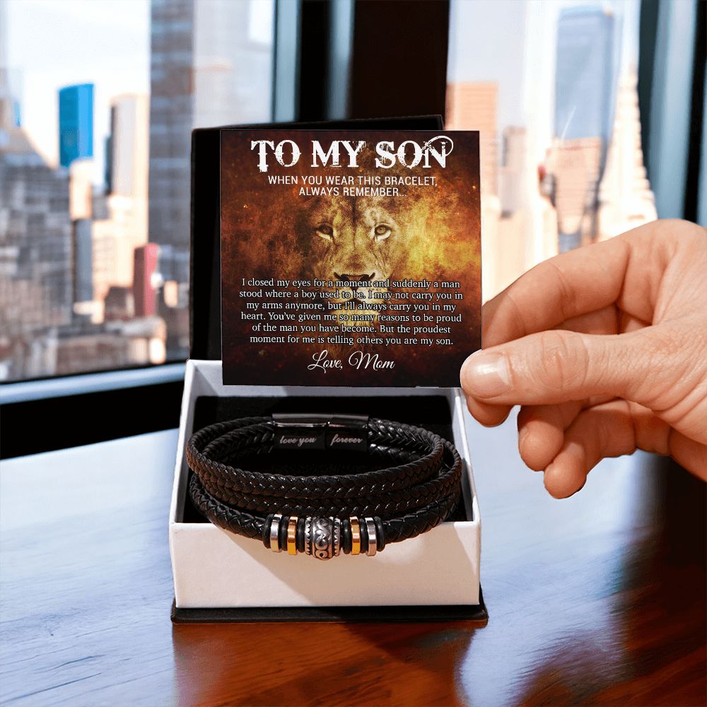 To My Son Bracelet, Mens Vegan Leather Braided Bracelet, Graduation Gift From Mom, Gift for Son from Mom