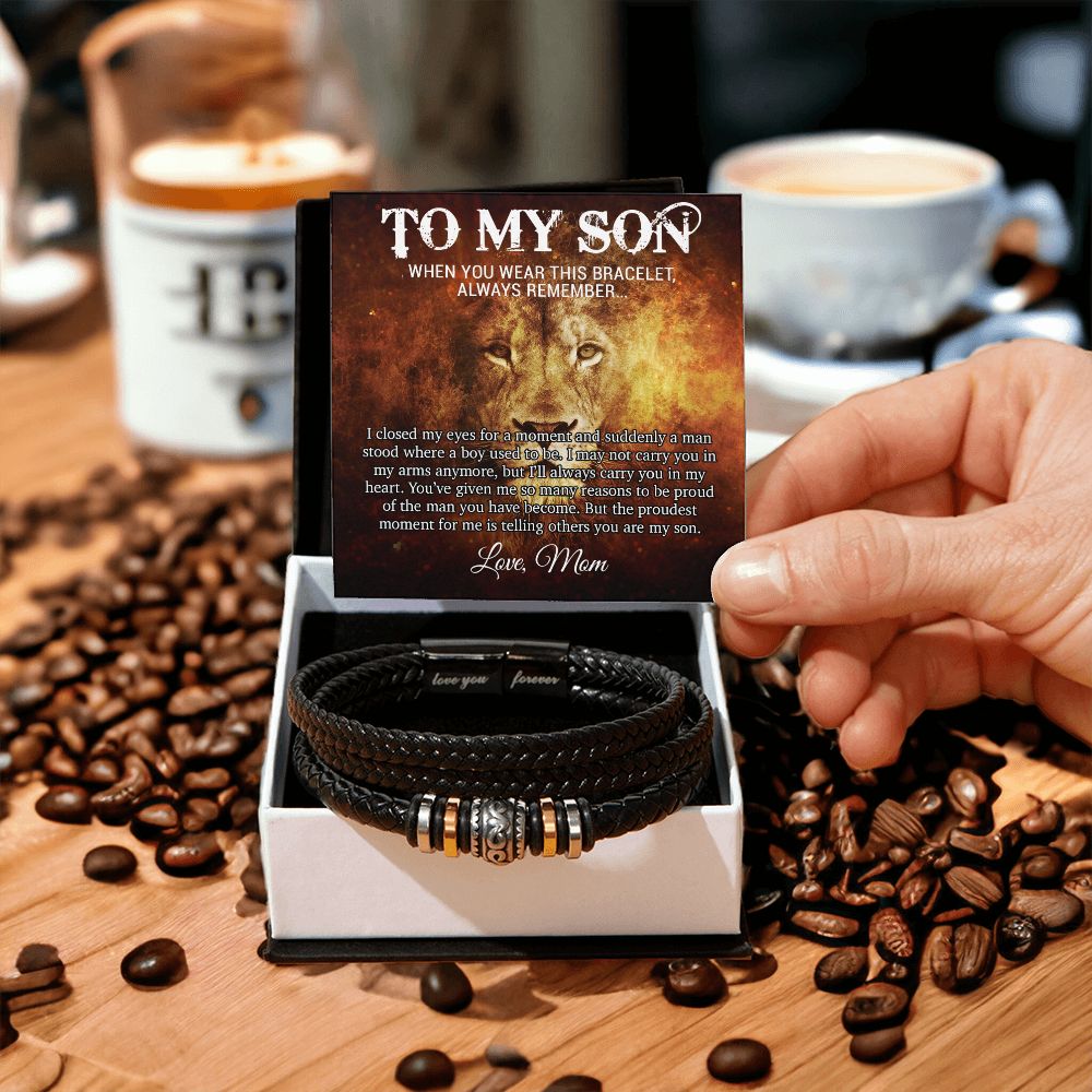 To My Son Bracelet, Mens Vegan Leather Braided Bracelet, Graduation Gift From Mom, Gift for Son from Mom