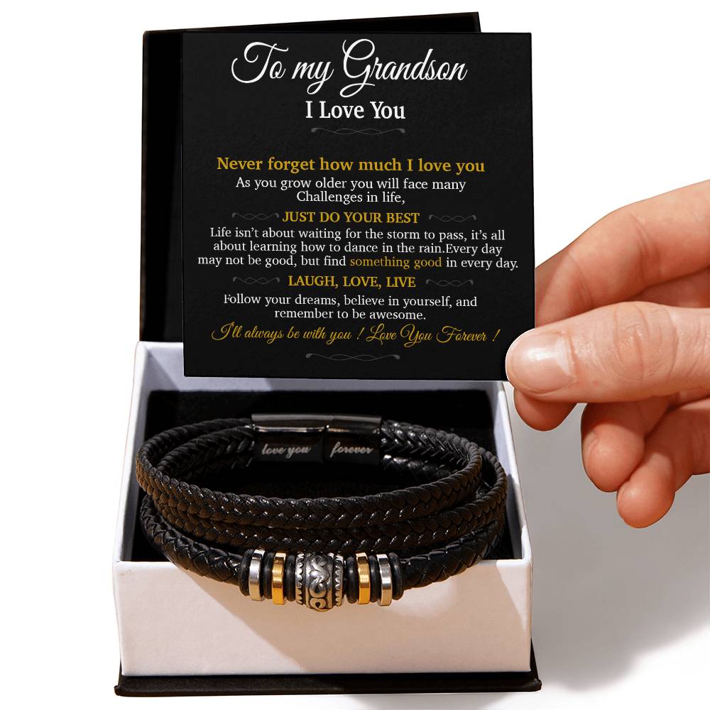 To My Grandson Bracelet Necklace,Grandson Gifts From Grandma, Chrismas Gift, Birthday Gift for Him_Gold