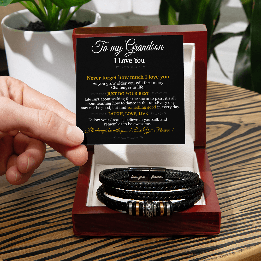 To My Grandson Bracelet Necklace,Grandson Gifts From Grandma, Chrismas Gift, Birthday Gift for Him_Gold
