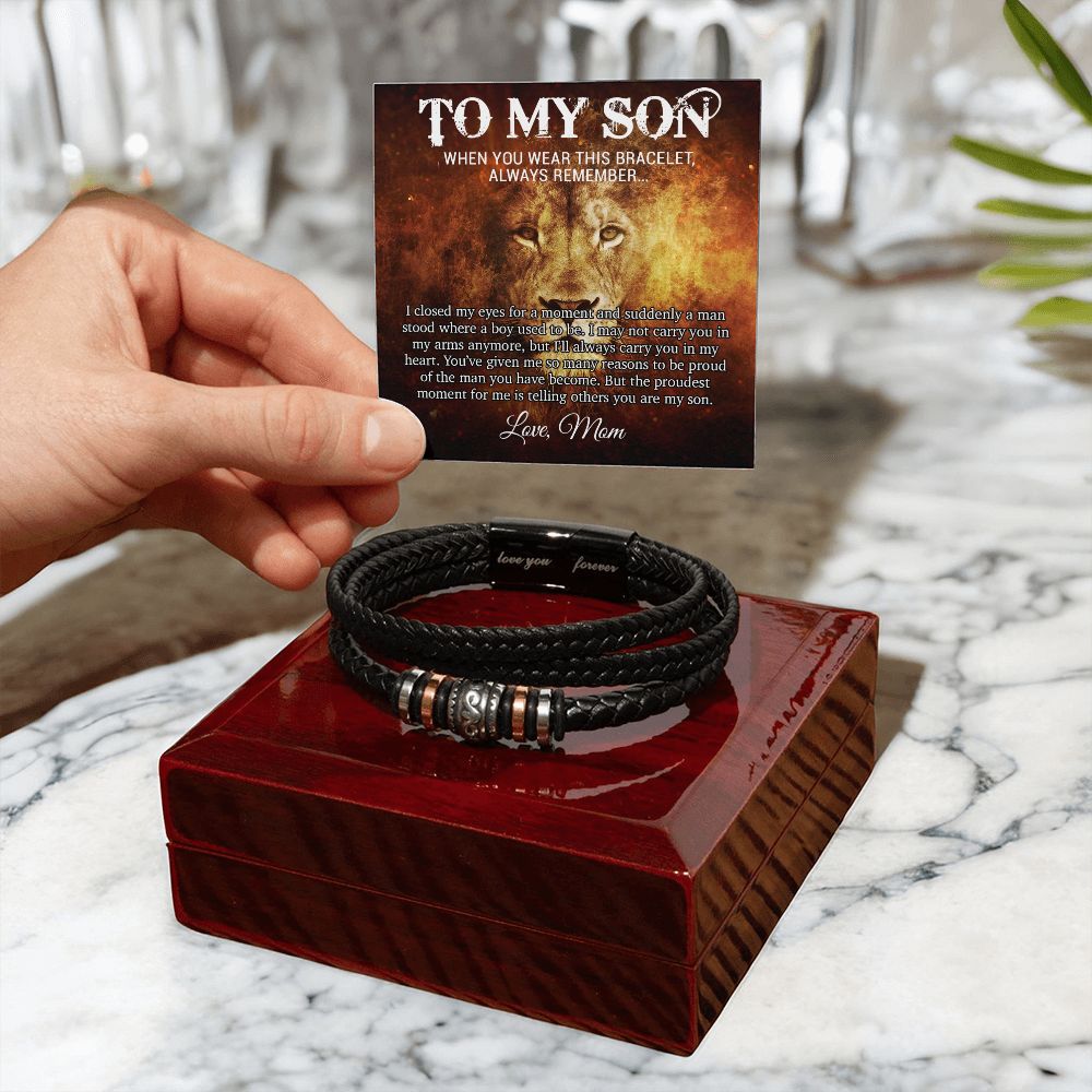 To My Son Bracelet, Mens Vegan Leather Braided Bracelet, Graduation Gift From Mom, Gift for Son from Mom