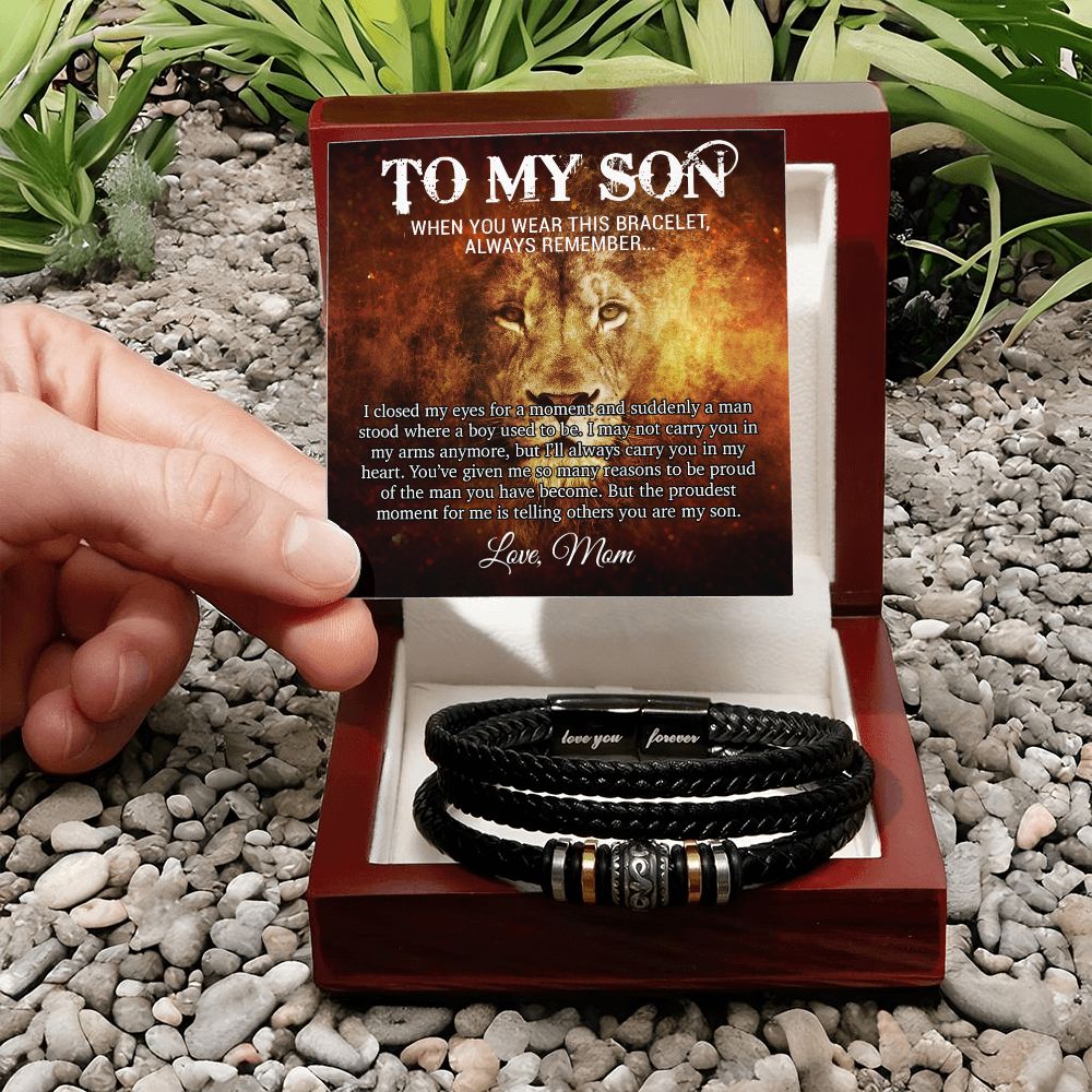 To My Son Bracelet, Mens Vegan Leather Braided Bracelet, Graduation Gift From Mom, Gift for Son from Mom