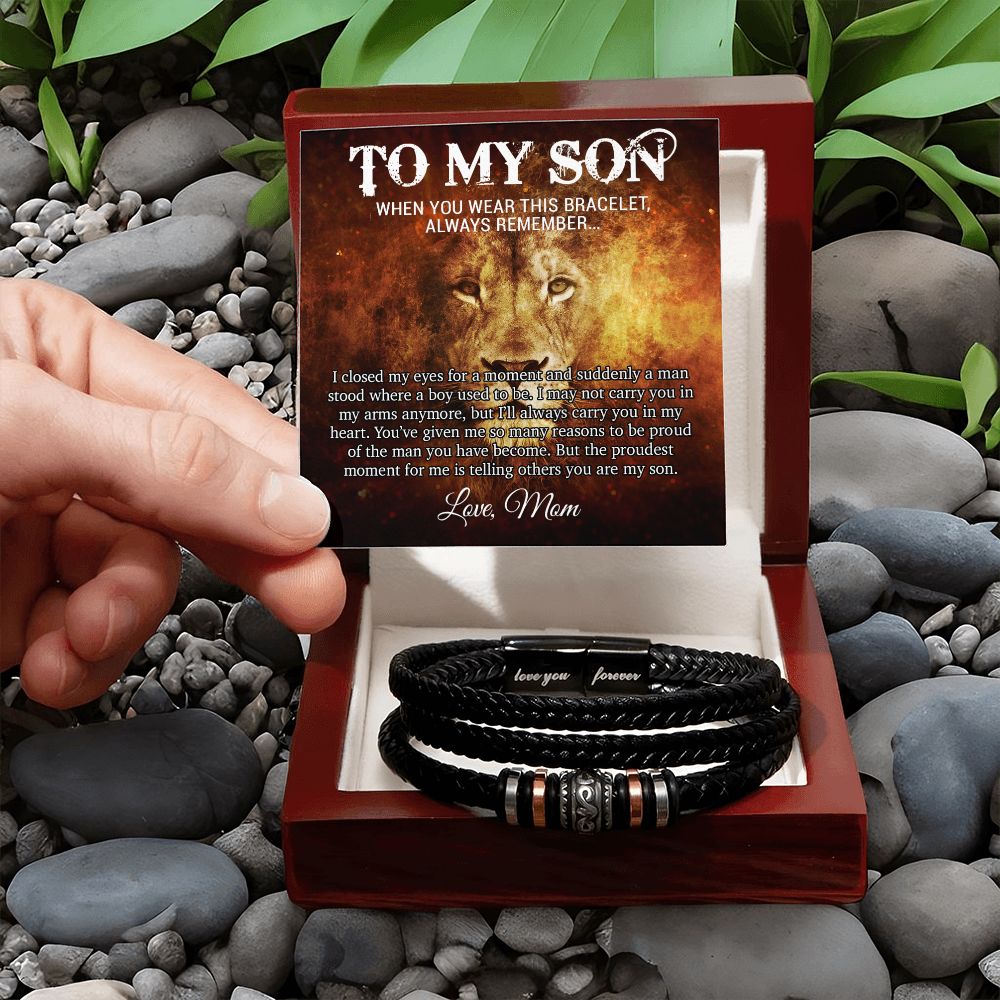 To My Son Bracelet, Mens Vegan Leather Braided Bracelet, Graduation Gift From Mom, Gift for Son from Mom