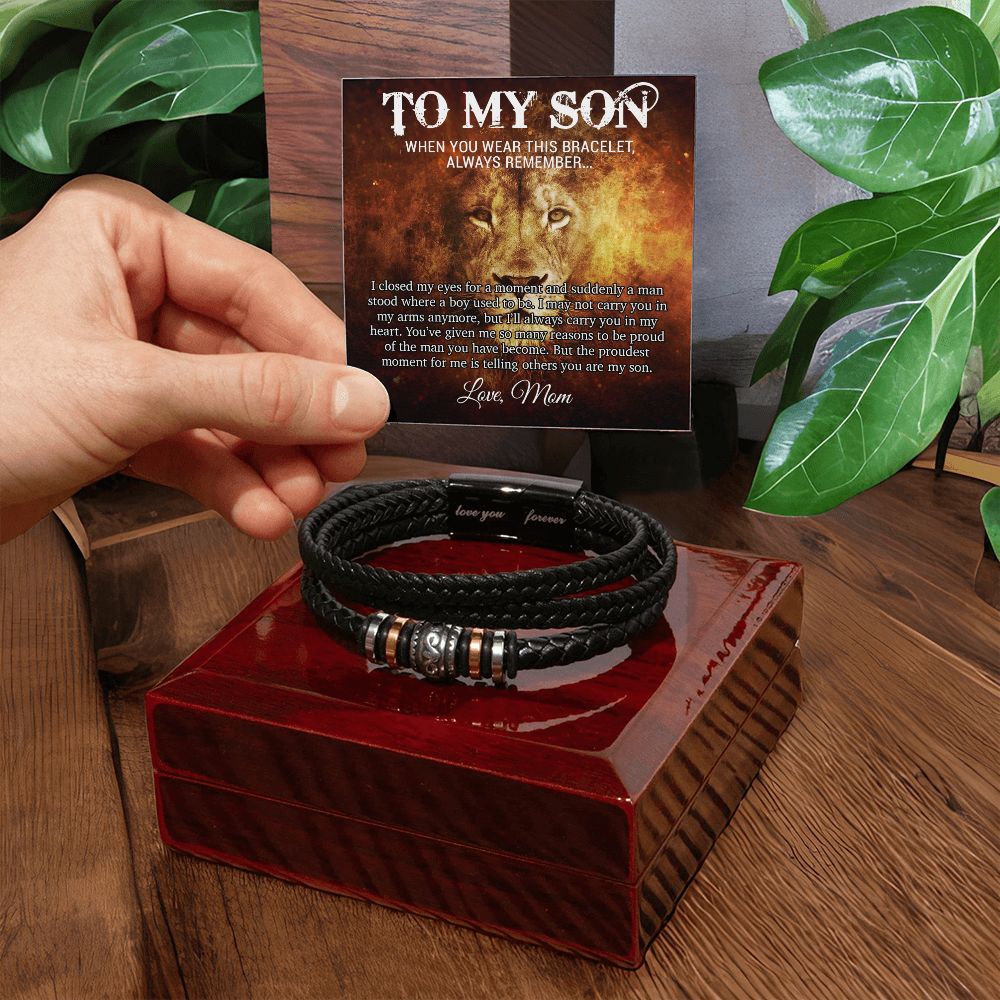 To My Son Bracelet, Mens Vegan Leather Braided Bracelet, Graduation Gift From Mom, Gift for Son from Mom