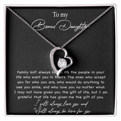 To my Bonus Daughter Necklace, Bonus Daughter, Step Daughter Gift 3-4_Black