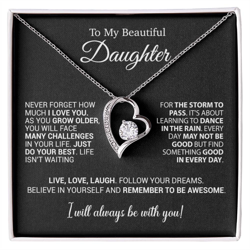 To My Daughter Necklace, Daughter Gift from Mom Dad, Birthday Christmas Gift_Black