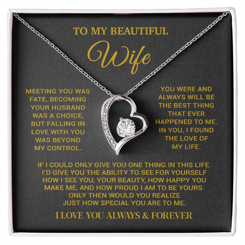 To My Beautiful Wife Necklace, Wife Gift from Husband, Wife Birthday Gift, Christmas Gift for Her, Anniversary Gift for Wife_Gold