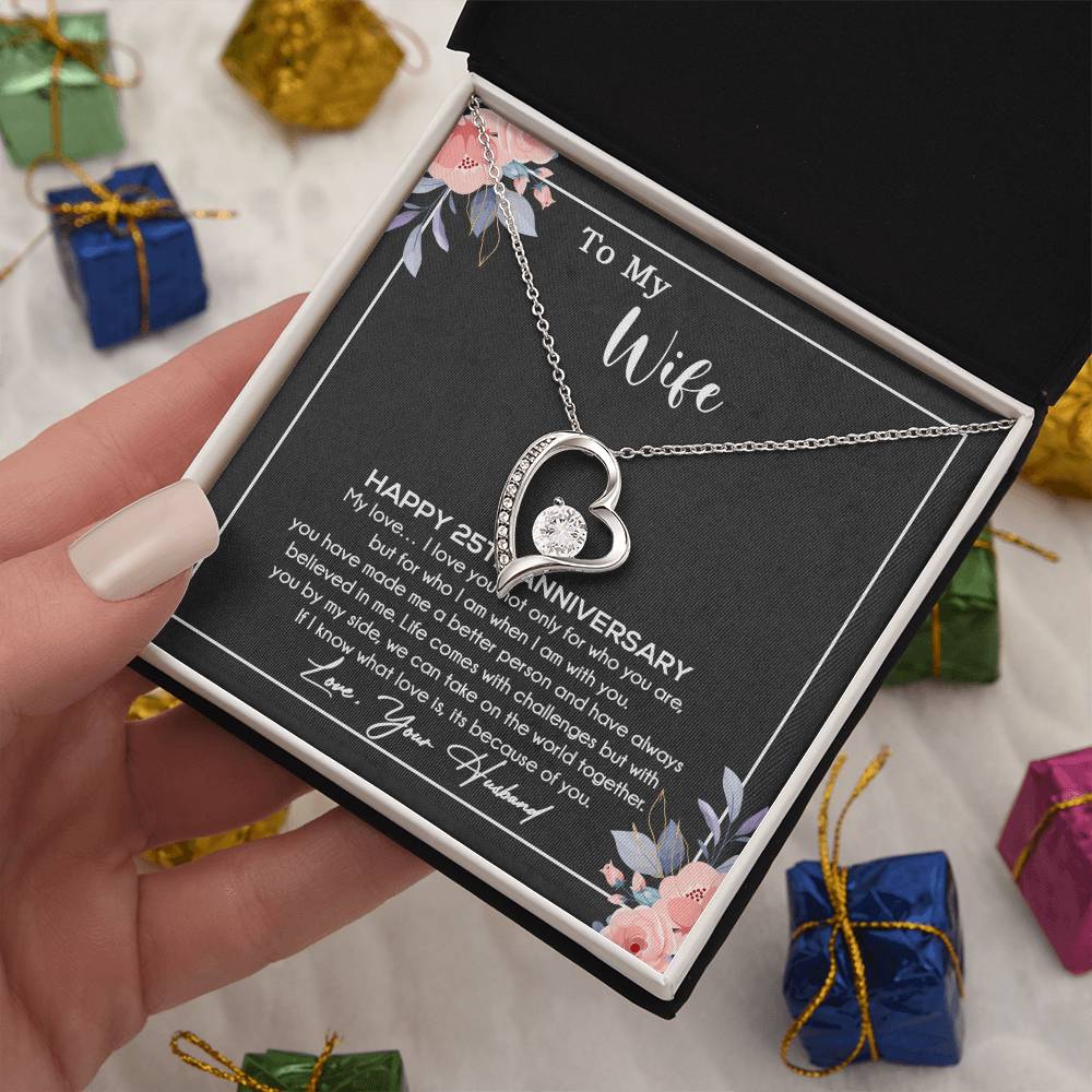 25th Anniversary Gift For Wife Necklace, 25 Year Anniversary, 25th Wedding Gift _Black