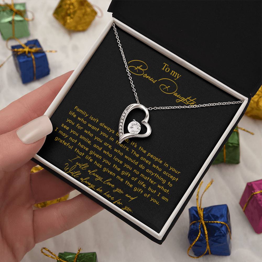 To my Bonus Daughter Necklace, Bonus Daughter, Step Daughter Gift 3-4_Gold