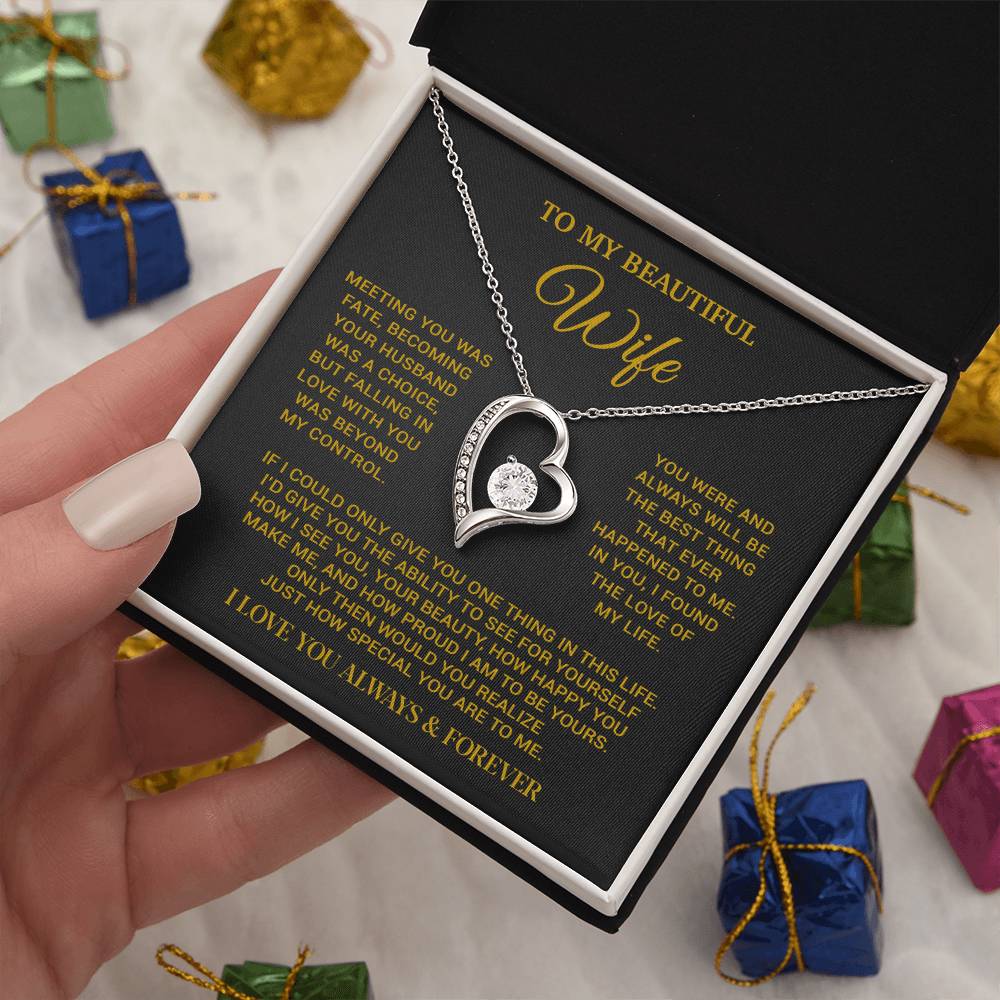 To My Beautiful Wife Necklace, Wife Gift from Husband, Wife Birthday Gift, Christmas Gift for Her, Anniversary Gift for Wife_Gold