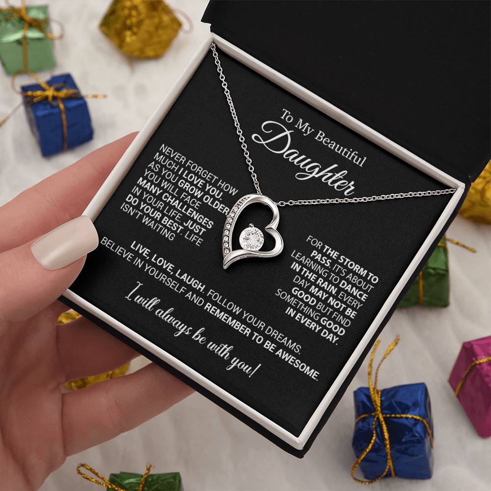 To My Daughter Necklace, Daughter Gift from Mom Dad, Birthday Christmas Gift_Black