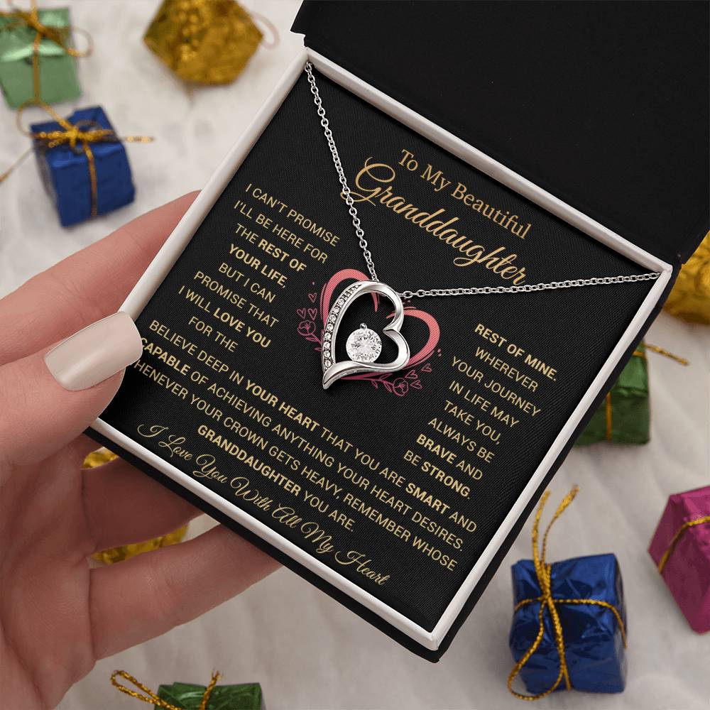 To My Granddaughter Heart Pendant Granddaughter Necklace Granddaughter Gift_Black