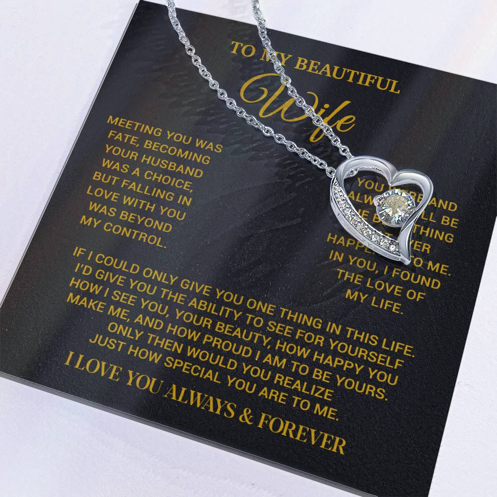 To My Beautiful Wife Necklace, Wife Gift from Husband, Wife Birthday Gift, Christmas Gift for Her, Anniversary Gift for Wife_Gold