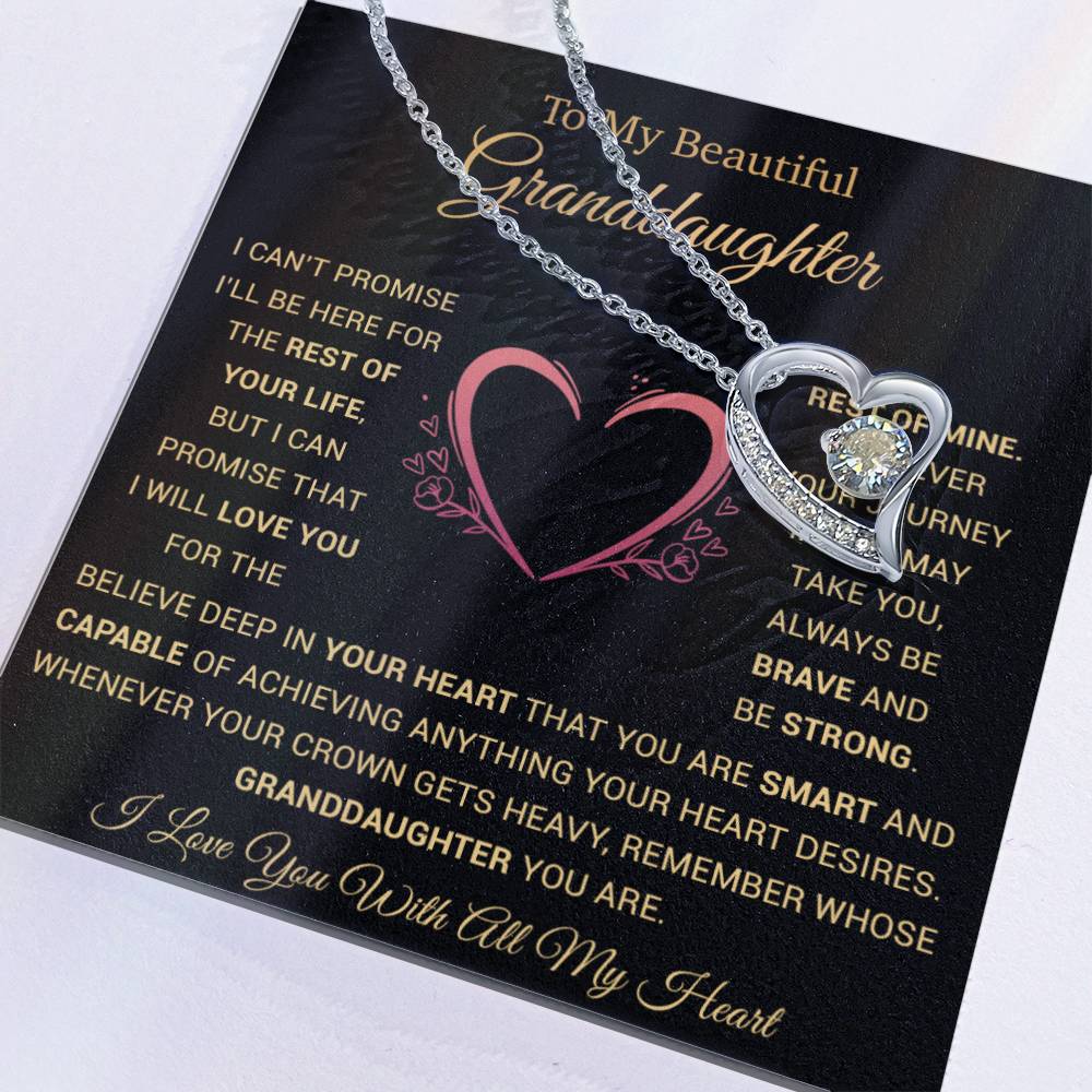 To My Granddaughter Heart Pendant Granddaughter Necklace Granddaughter Gift_Black