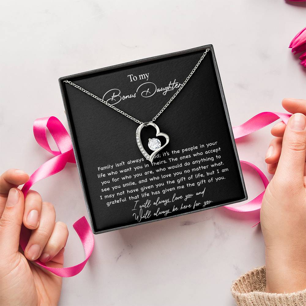 To my Bonus Daughter Necklace, Bonus Daughter, Step Daughter Gift 3-4_Black