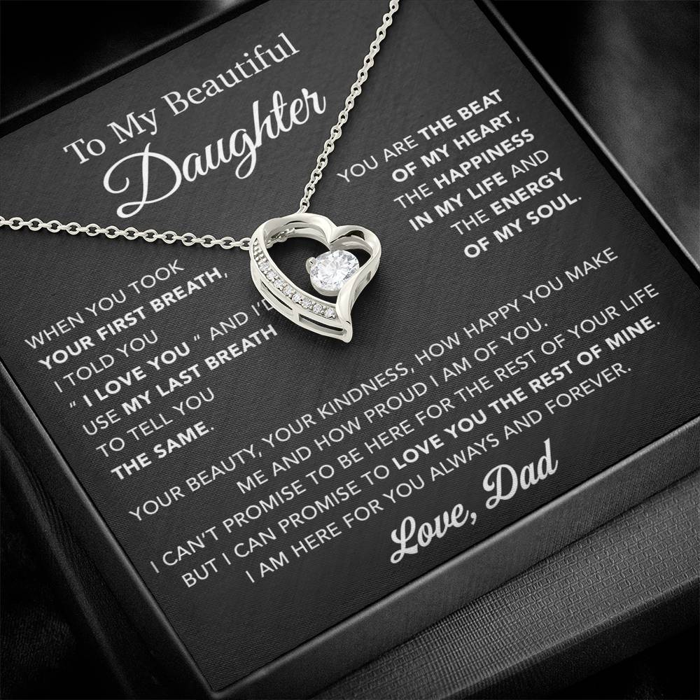 To My Daughter Necklace, Gift for Daughter from Dad, Father Daughter Necklace 10_4_Black