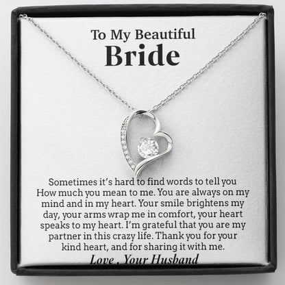 To My Beautiful Bride Necklace,Bride Wedding Necklace, Gift For Bride, Wedding Gift