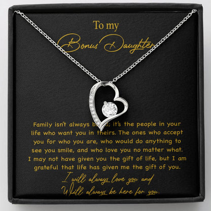To my Bonus Daughter Necklace, Bonus Daughter, Step Daughter Gift 3-4_Gold