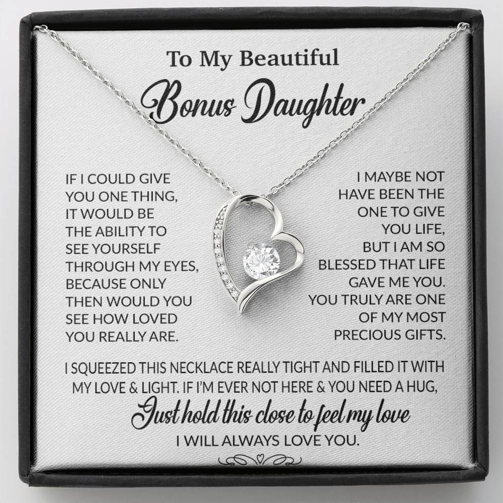 To My Bonus Daughter Necklace, Gift for Bonus Daughter, Step Daughter Birthday 1_10_White