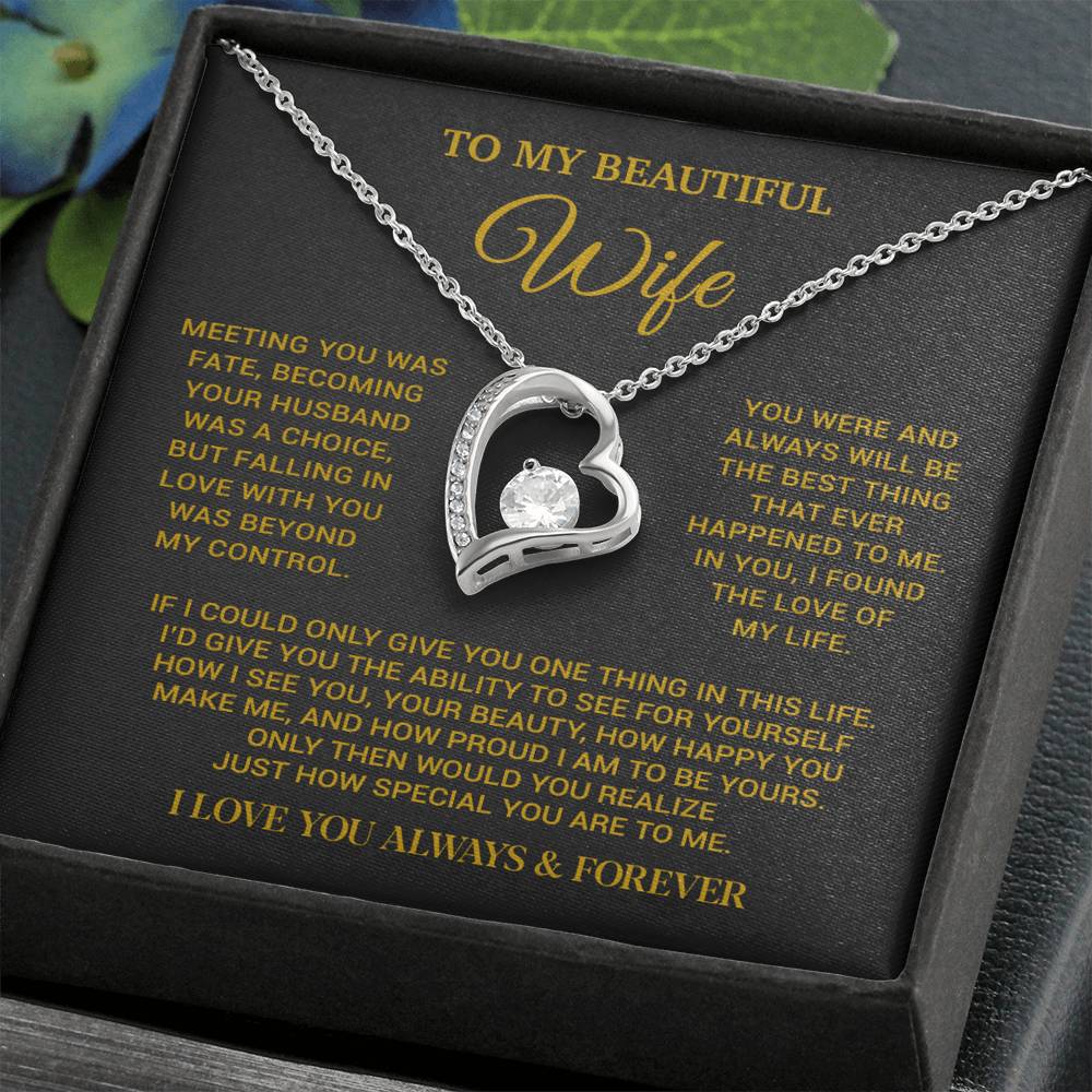 To My Beautiful Wife Necklace, Wife Gift from Husband, Wife Birthday Gift, Christmas Gift for Her, Anniversary Gift for Wife_Gold