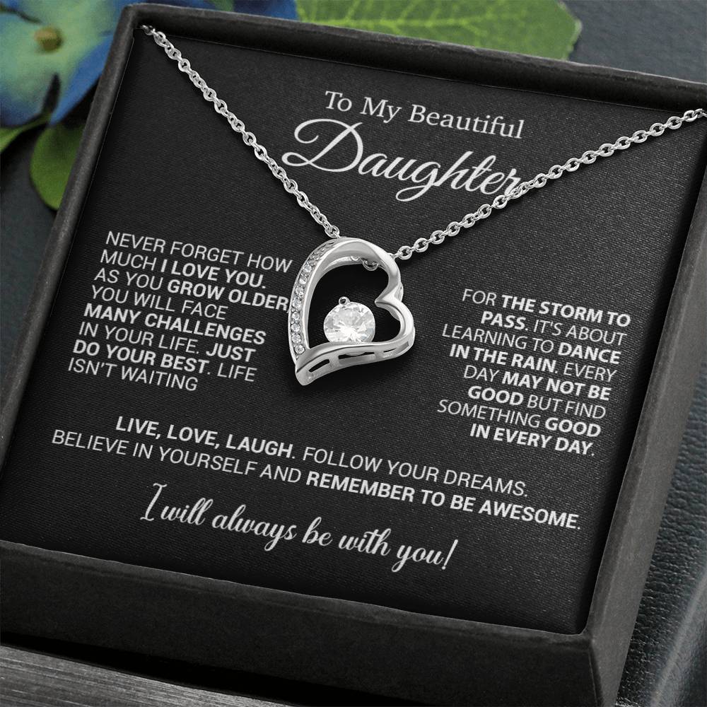 To My Daughter Necklace, Daughter Gift from Mom Dad, Birthday Christmas Gift_Black