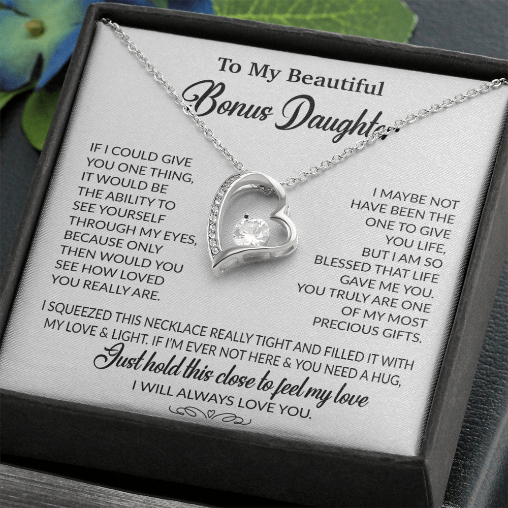 To My Bonus Daughter Necklace, Gift for Bonus Daughter, Step Daughter Birthday 1_10_White