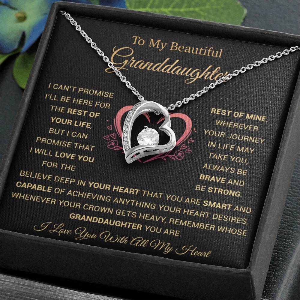 To My Granddaughter Heart Pendant Granddaughter Necklace Granddaughter Gift_Black