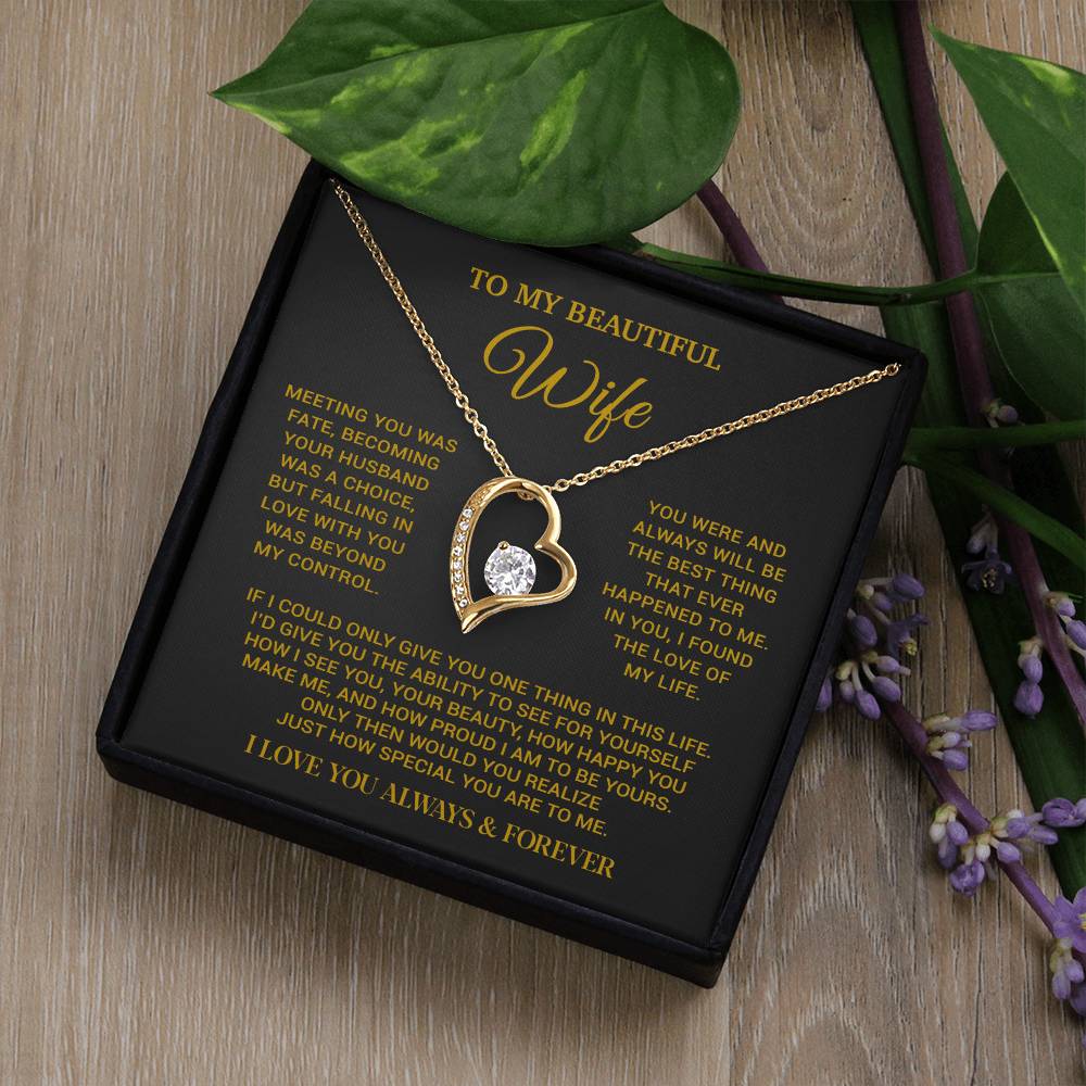 To My Beautiful Wife Necklace, Wife Gift from Husband, Wife Birthday Gift, Christmas Gift for Her, Anniversary Gift for Wife_Gold