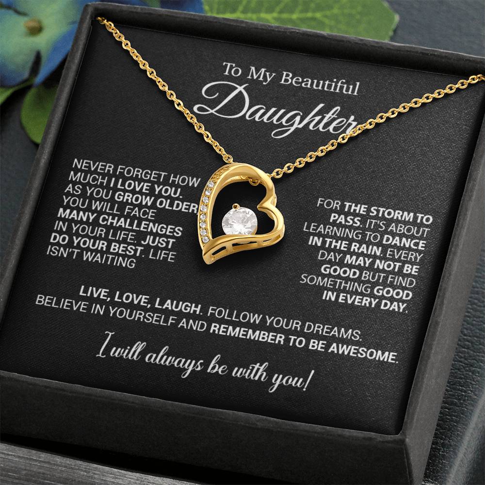 To My Daughter Necklace, Daughter Gift from Mom Dad, Birthday Christmas Gift_Black