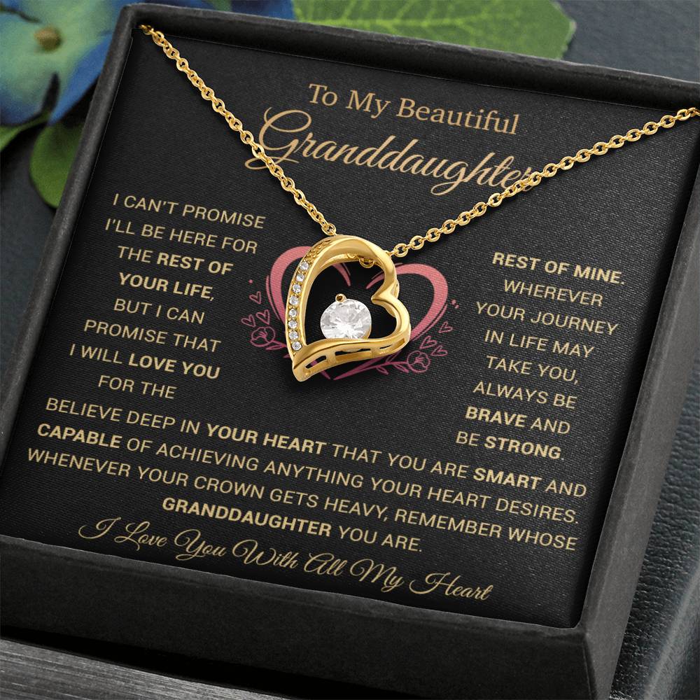 To My Granddaughter Heart Pendant Granddaughter Necklace Granddaughter Gift_Black